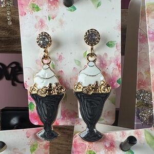 Gold and Black Ice Cream Earrings